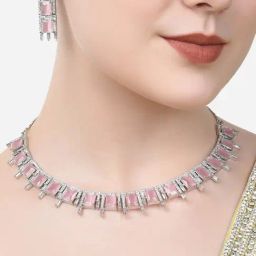 Zaveri Pearls Pink Stones & Cubic Zirconia Bling Necklace & Earring Set-ZPFK15314-8
