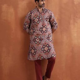 trueBrowns Floral Printed Mandarin Collar Straight Kurta-image-52