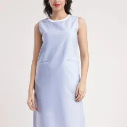 Fablestreet Light Blue Cotton Relaxed Fit Shift Dress-picture-19