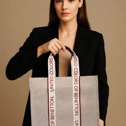 United Colors of Benetton Giada Off White Textured Tote-6