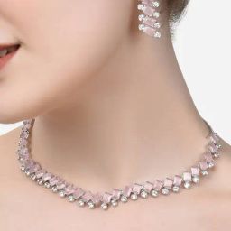Zaveri Pearls Pink Stones & Cubic Zirconia Bling Necklace & Earring Set-ZPFK15313-9
