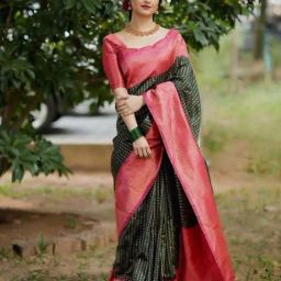 SHUBHKALA Green Silk Woven Saree With Unstitched Blouse-image-46