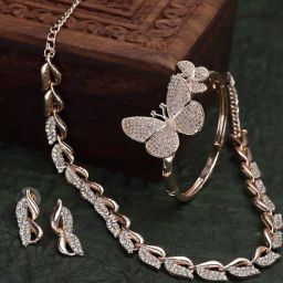 Zeneme Rose Gold Plated CZ AD Stone Studded Jewellery Set-image-50