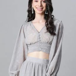 Oxolloxo Grey Self Design Crop Top-33