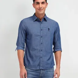 U.S. Polo Assn. Denim Co. Blue Cotton Slim Fit Denim Shirt-picture-2