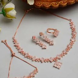Zeneme Rose Gold Plated White AD Studded Jewellery Set-picture-8