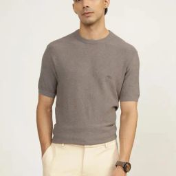 Andamen Brown Regular Fit Texture T-Shirt-image-82