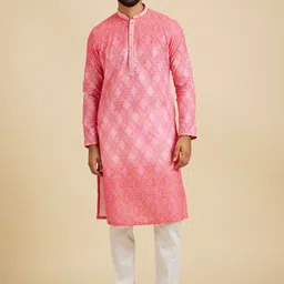 Manyavar Mandarin Collar Geometric Printed Straight Kurta with Trouser-picture-31