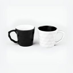 Storepedia White & Black 2 Pieces Textured Ceramic Matte Tea Cups-6