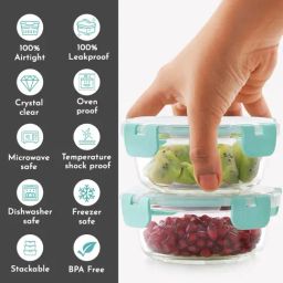 Magnus Glock Linen Borosilicate Glass Round Containers Lunch Box with Vertical Pouch - Set of 3 image 4