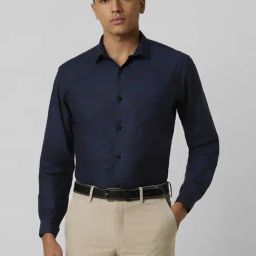 Van Heusen Navy Cotton Slim Fit Printed Shirt-picture-31