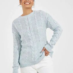 Styli Grey Crochet Pattern Pullover-13