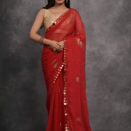 Saree Mall Red Embellished Saree With Unstitched Blouse-image-88