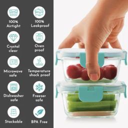 Magnus Glock Green Borosilicate Glass Square Containers Lunch Box with Vertical Pouch - Set of 3 image 5