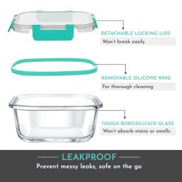 Magnus Glock Green Borosilicate Glass Square Containers Lunch Box with Vertical Pouch - Set of 2 image 4