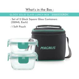 Magnus Glock Green Borosilicate Glass Square Containers Lunch Box with Vertical Pouch - Set of 2 image 2