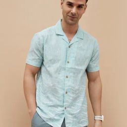 Code By Lifestyle Blue Regular Fit Self Pattern Shirt-image-98