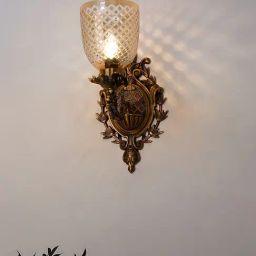 FOS LIGHTING Antique Cast Aluminium Traditional Uplight Wall Sconce with Golden Luster Glass-image-89