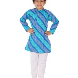 The Mom Store Boys Blue Cotton Printed Kurta with Pajama-image-22