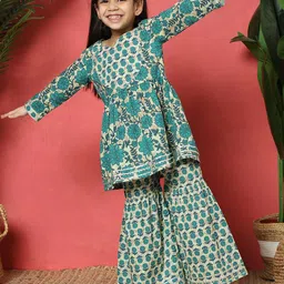 Readiprint Fashions Girls Floral Printed Empire Gotta Patti Pure Cotton Kurta with Sharara-image-42
