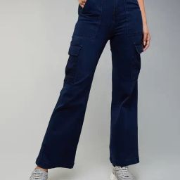 DOLCE CRUDO Blue High Rise Stretchable Cargo Jeans-image-46