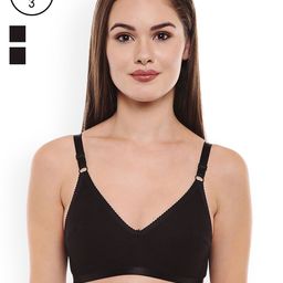 Bodycare Pack of 3 Black Solid Non-Wired Non Padded Everyday Bra E1517BBB-35