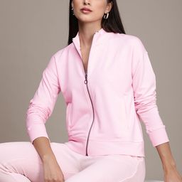 bebe Women Baby Pink Brand Logo Embroidered Front-Open Sweatshirt-image-27