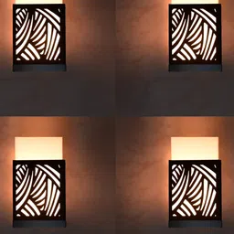Gojeeva Black & White 4 Pieces Textured Contemporary Wooden Rectangle Shaped Wall Lamp-image-1