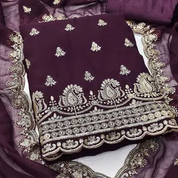 SHADOW & SAINING Floral Embroidered Sequinned Silk Georgette Unstitched Dress Material-image-69