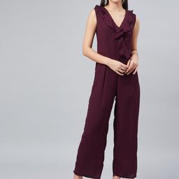 RARE Women Maroon Solid Basic Jumpsuit-picture-11