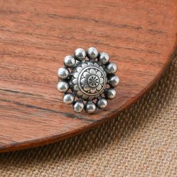 TEEJH Silver-Plated Oxidized Adjustable Finger Ring-14