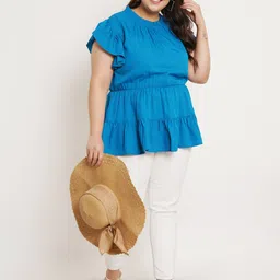 U&F Beyond Plus Size Flutter Sleeves Ruffles A-Line Top image 3