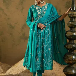 Indo Era Women Ethnic Motifs Embroidered Regular Thread Work Kurta with Trousers & With Dupatta-picture-11