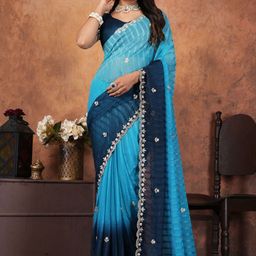 CaniBani Women Ombre Embroidered Poly Chiffon Saree-picture-14