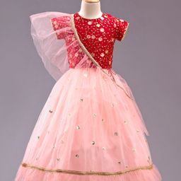 Babyhug Sleeveless Choli & Lehenga with Dupatta - Peach Maroon-picture-45