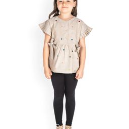 Cherry Crumble By Nitt Hyman Half Sleeves Dots Embroidery Top - Beige-image-87