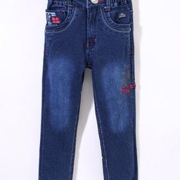 Olio Kids Cotton Lycra Woven Full Length Denim Jeans Text Print - Dark Blue-image-42