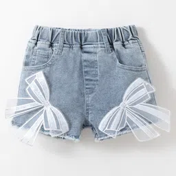 Kookie Kids Mid Thigh Length Denim Shorts with Bow Applique - Blue-picture-0