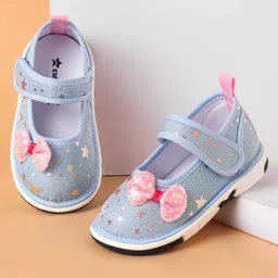 Cute Walk by Babyhug Casual Shoes With Velcro Closure Foil Print with Bow - Blue-picture-43