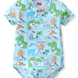 Babyhug 100% Cotton Knit Half Sleeves Dino Printed Onesie - Blue-image-76