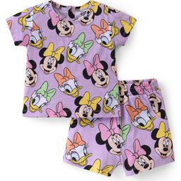 Babyhug Disney Single Jersey Knit Half Sleeves Night Suit With Minnie Mouse Graphics - Purple-image-78