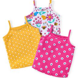Babyhug 100% Cotton Knit Singlet Sleeves Antibacterial Slips  with Floral & Polka Dots Print Pack of 3 - Pink White & Yellow-image-18
