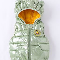 Kookie Kids Sleeveless Padded Hooded Jacket with Ears Applique & Duck Patch Detailing - Light Green-image-80