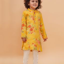 Piccolo Organza Full Sleeves Floral Printed Kurta Pyjama Set - Yellow-image-72