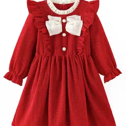 Kookie Kids Full Sleeves Shimmered Party Frock With Frill Detailing - Red-picture-10