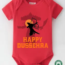 BLUSHES Dussehra Theme 100% Cotton Half Sleeves Happy Dussehra Printed Onesie - Red-picture-48