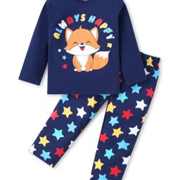 Babyhug Cotton Knit Full Sleeves Night Suit With Fox Print - Navy Blue-image-18