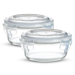 Bergner Borosilicate Glass Side Lock Storage Round Container with Lid - 400ml, Clear, White Gasket (Set of 2)-8