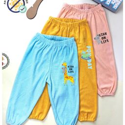 COCOON ORGANICS Cotton Terry Pack Of 3 Animals Printed Anti Microbial Pajamas - Yellow Sky Blue & Peach-image-98