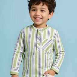 Babyhug Cotton Woven Full Sleeves Mandarin Collar Striped Kurta Shirt - Green-picture-35